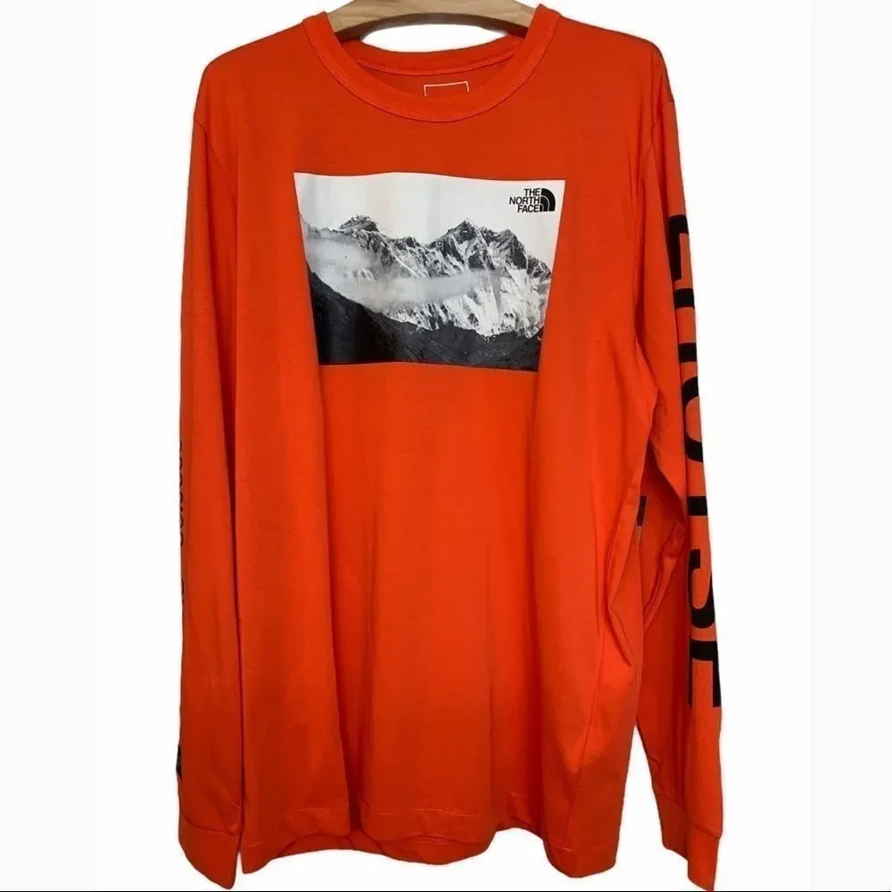 The North Face Lhotse Mountain Long Sleeve Graphic Tee Red Men’s Large NWT